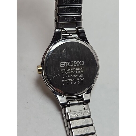 Seiko Solar Watch Womens 22mm Gold Silver Two Tone Dainty Petite V115-0AG0 Runs - Picture 12 of 12